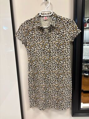 Lacoste Leopard Print Polo Dress in White, Black and Yellow
